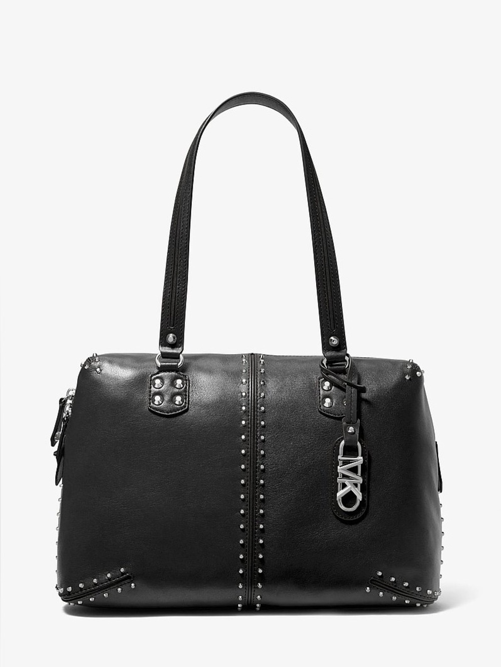 Michael Kors Black Leather Large Astor Silver Hardware Studded Tote Bag